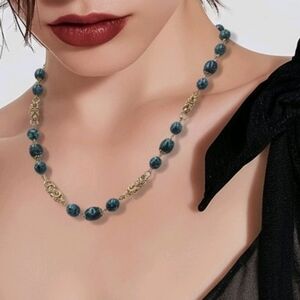 Blue-Turquoise Beads with Gold Necklace